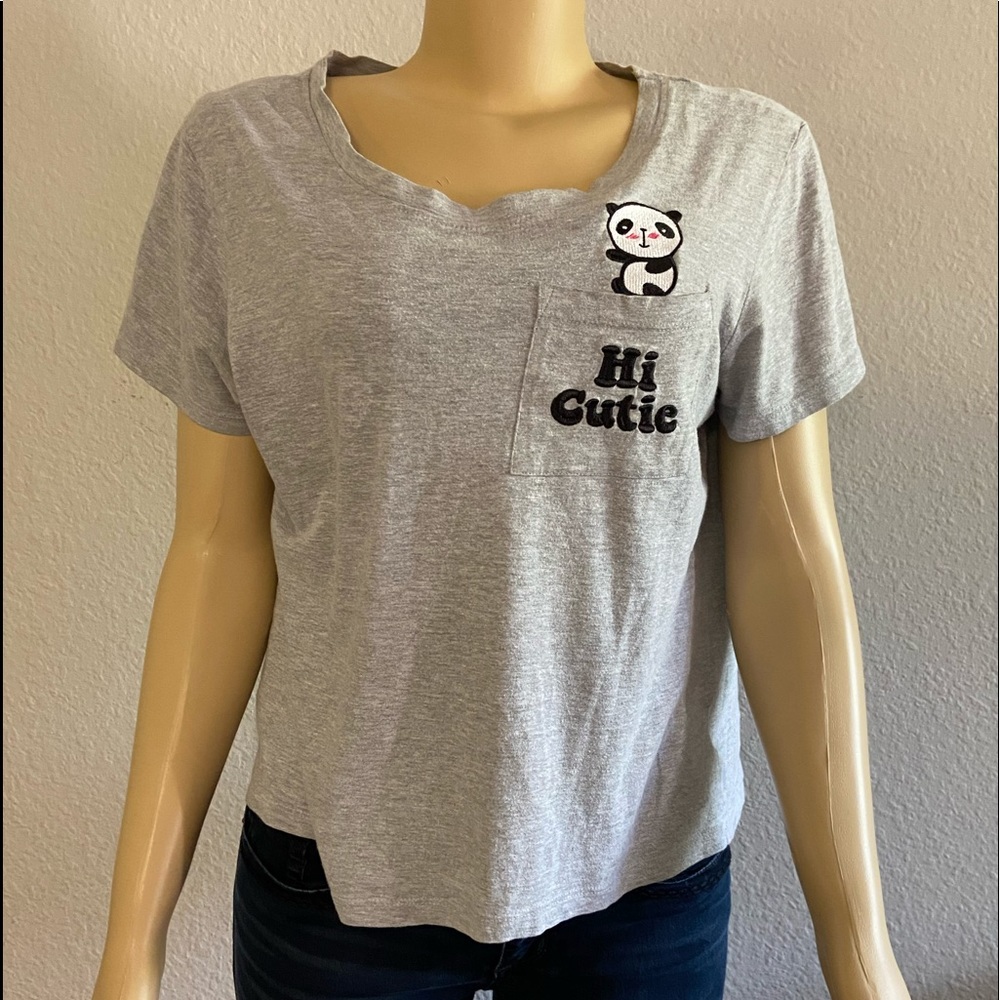 cute panda shirt one pocket gray/white/black